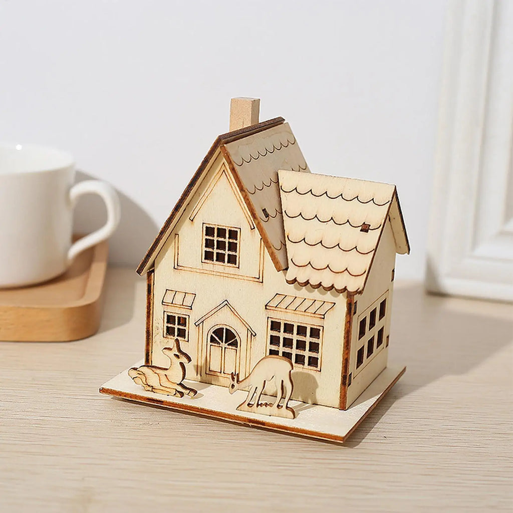 Wooden Village Houses LED Table Christmas Cabin Farmhouse Desktop