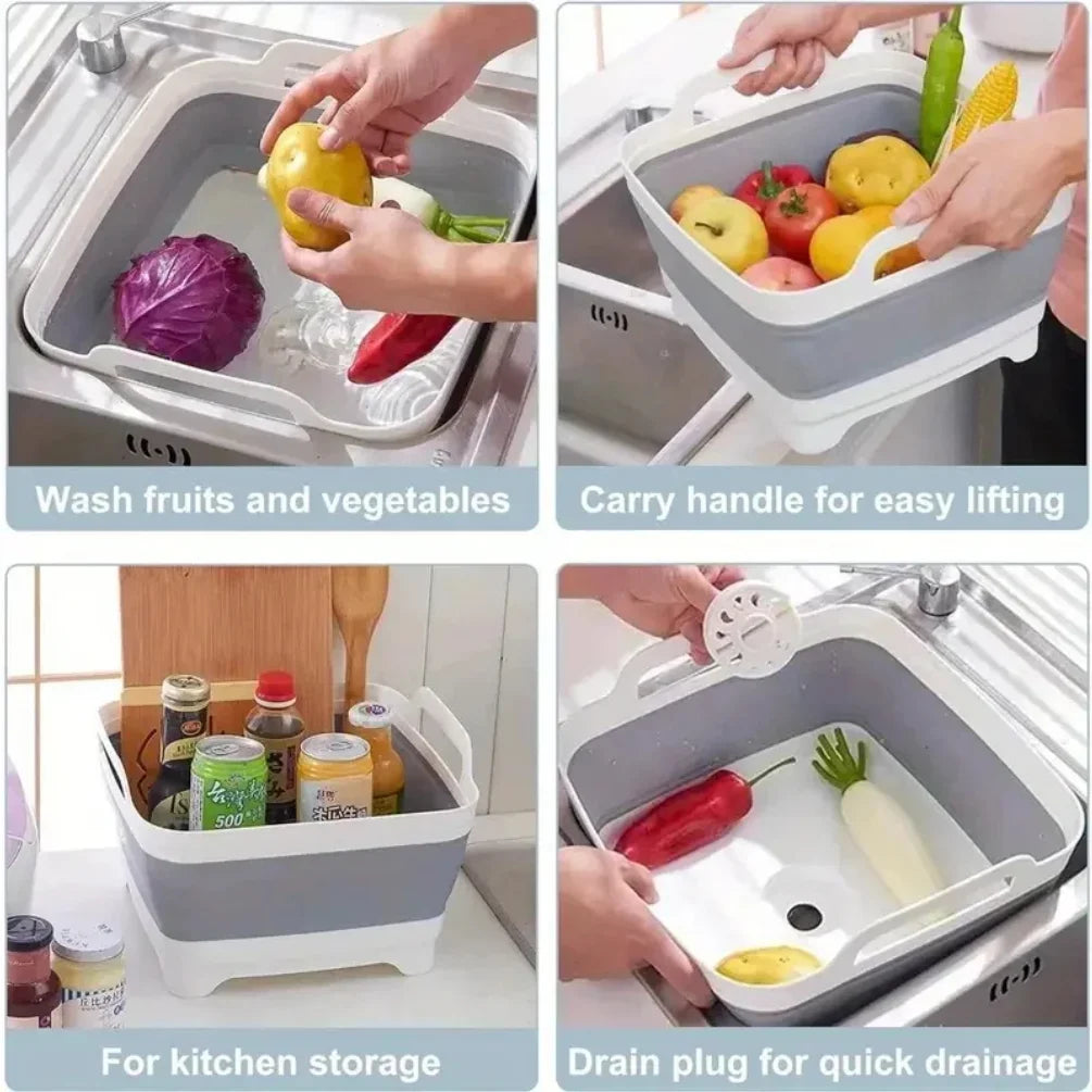 2.4 Gal(9L) Collapsible Dish Basin with Drain Plug, Space Saving Outdoor Multiuse Foldable Sink Tub, Dishpan, Kitchen Storage Zpaxo