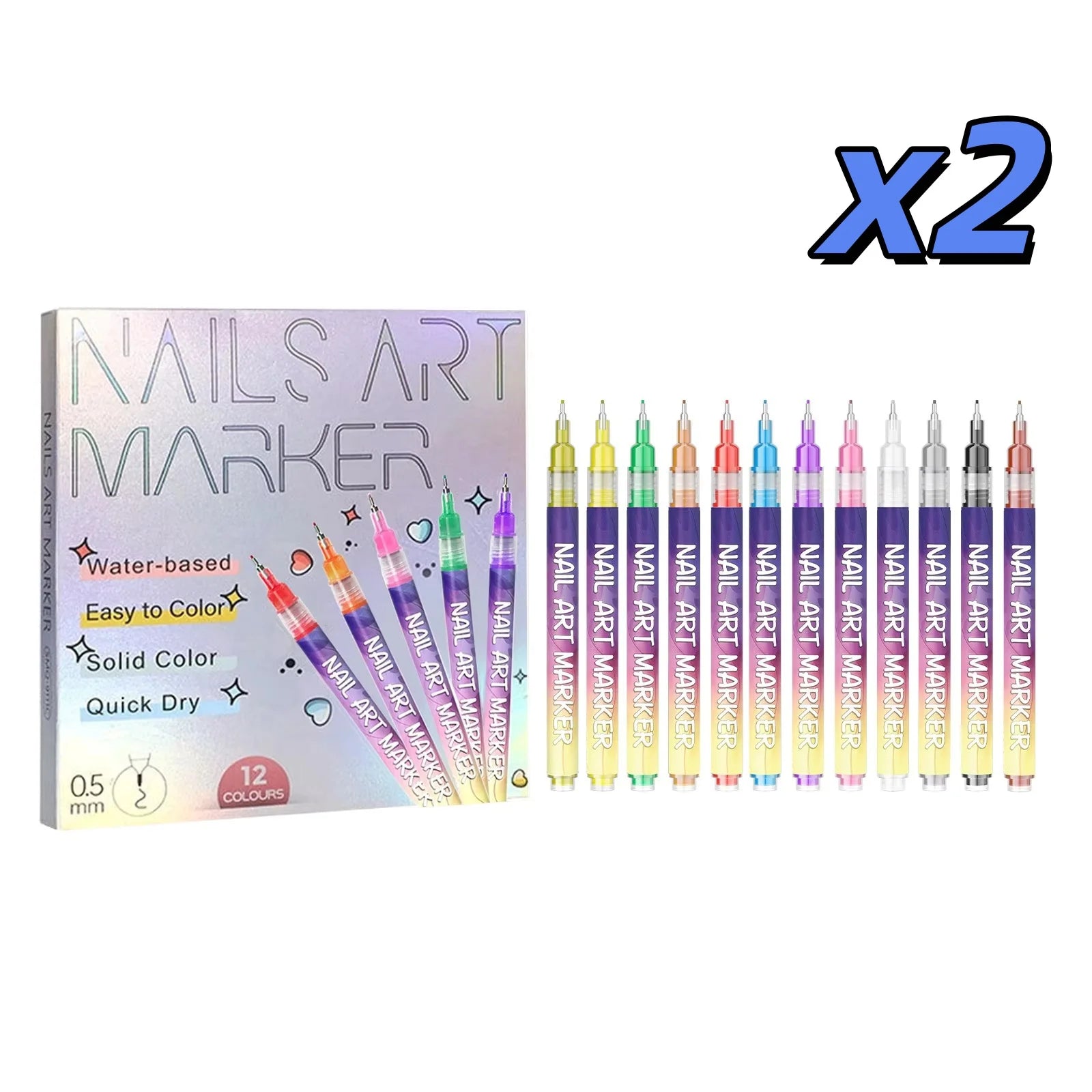 12-Color Nail Art Marker Pen Set | 0.5mm Ultra Fine Water-Based Nail Art Pen Set Zpaxo 12pieces X 2 boxed