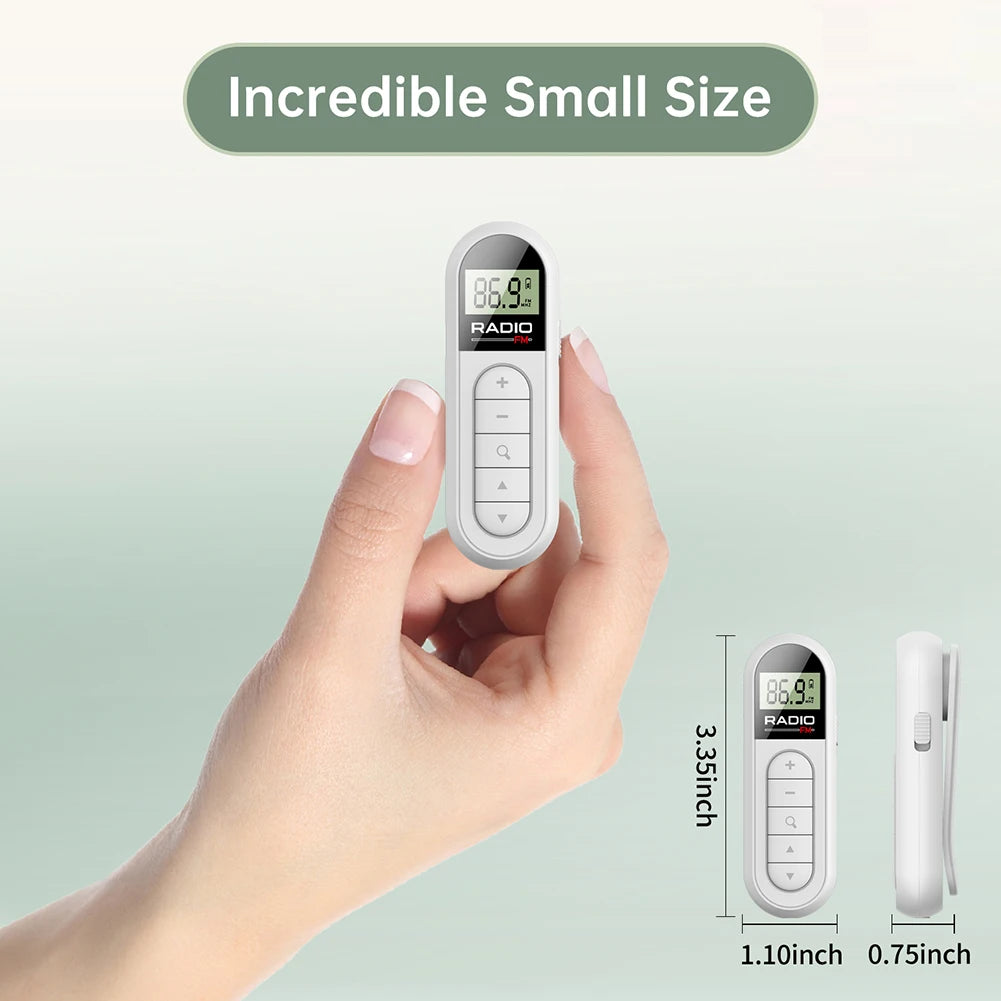 FM Radio Backlight LCD Display Mini Pocket Clip Headphones Personal