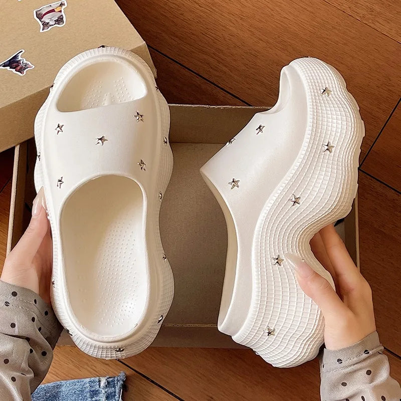 Summer Women's Platform Fish Mouth Open Toe Slippers Women Star Zpaxo WHITE 39-40