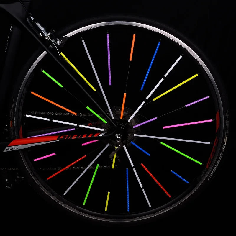 12PCS/Bag Bicycle Wheel Spokes Reflective Sticker Tube Strip Warning Light DIY 7.5cm MTB Cycling Reflector Reflective Safety Kit Zpaxo