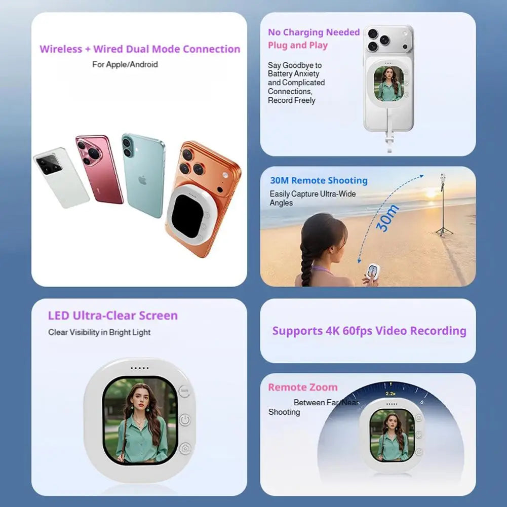 Mini Magnetic Phone Screen Monitor for Rear Camera Selfies & Vlogs Selfie Screen Monitor Zpaxo
