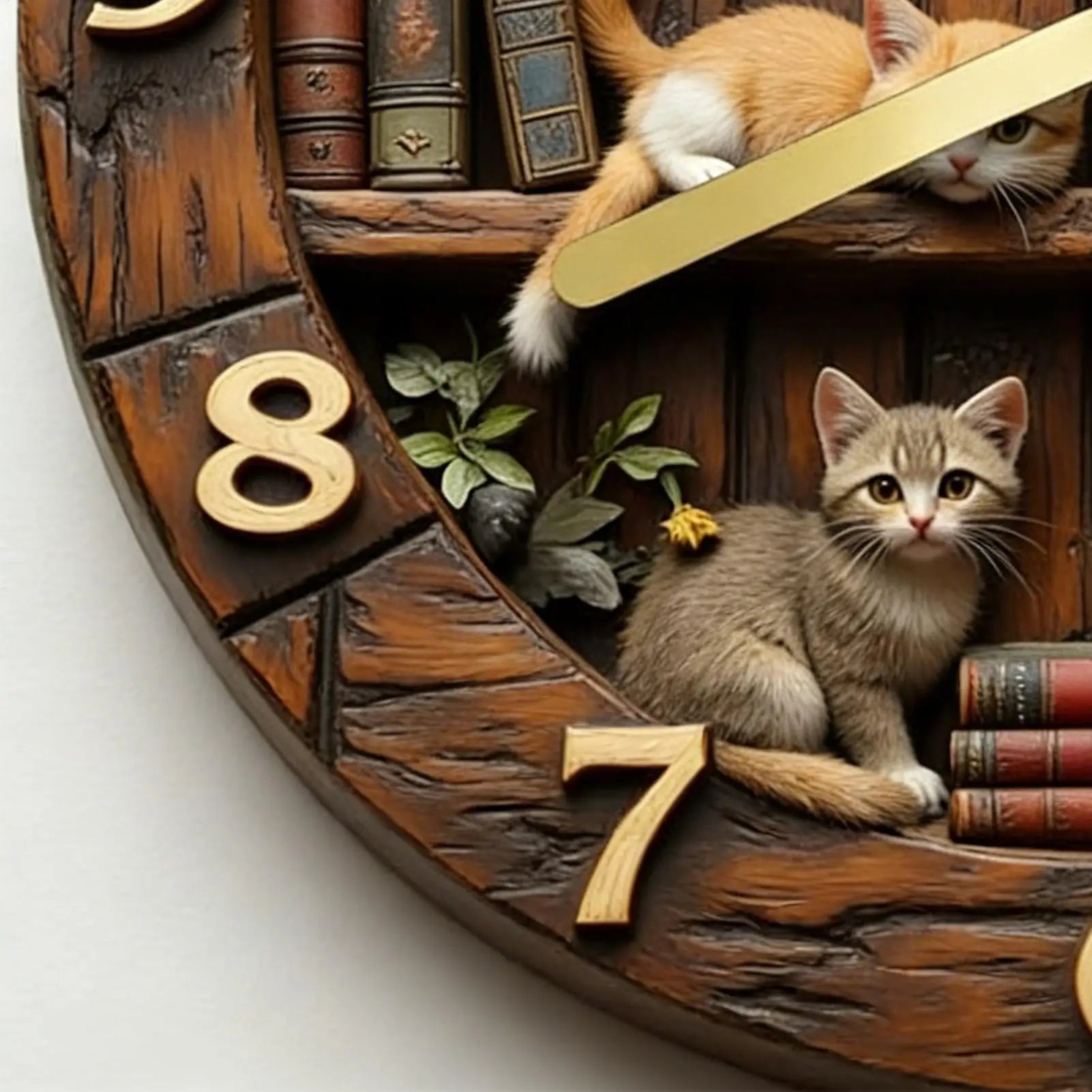 Wall Clock Cat Theme Wooden Cute Animal Decoration Living Room