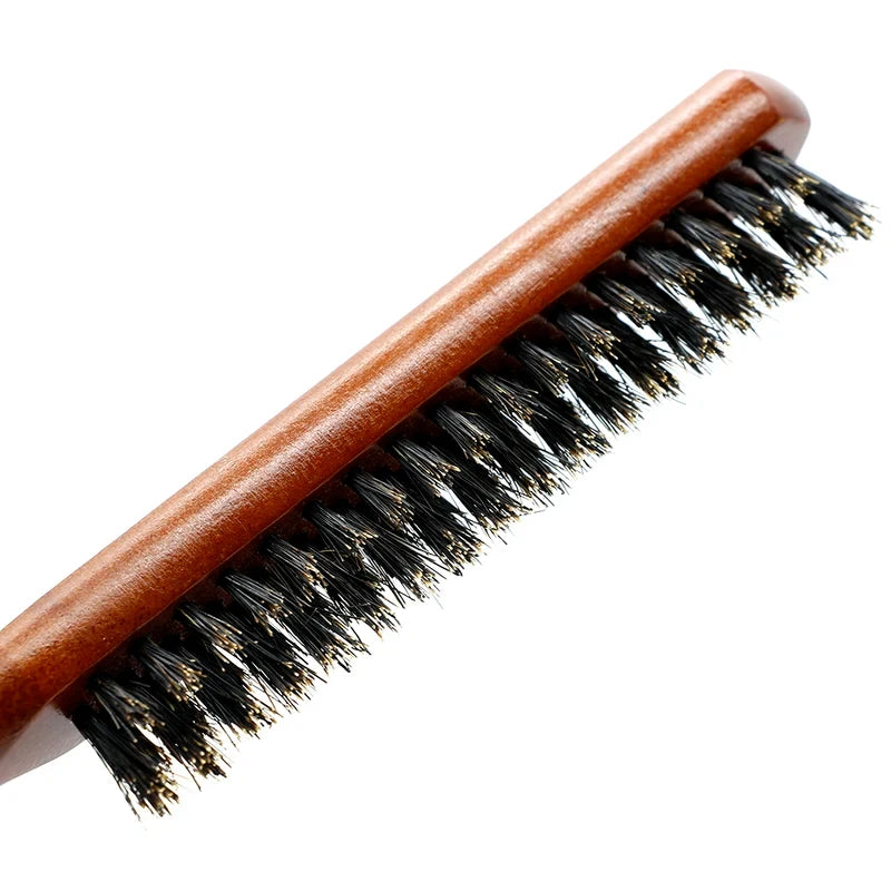 Hairbrush with natural boar bristles and wooden handle, anti-static, massages the scalp for professional styling. Zpaxo