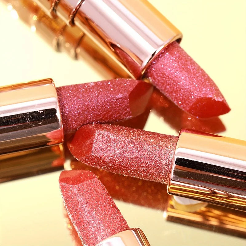 12 Colors Diamond Pearlescent Lipstick Glitter Shiny Metallic Lipstick Long Lasting Lip Tint Non-stick Cup Red Sexy Lips Makeup Zpaxo