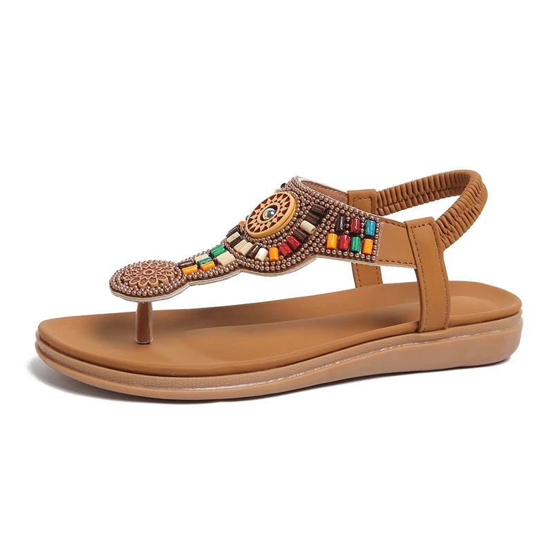 Women Sandals Anti Slip Flip Flops Bohemian Flat Clip Toe Gladiator Zpaxo Brown 38