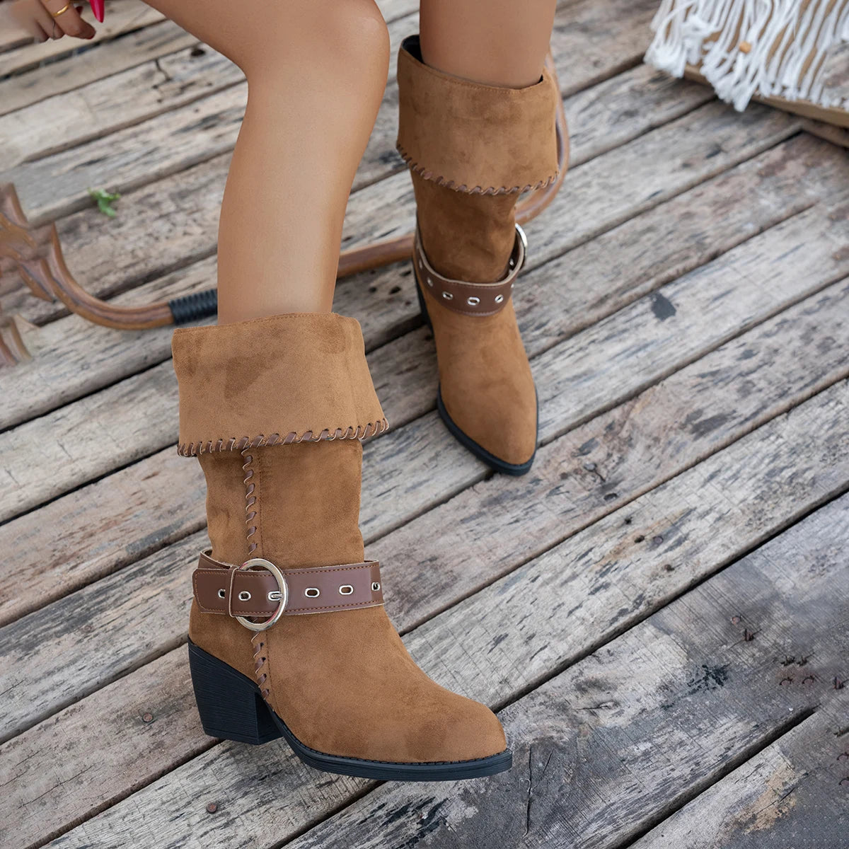 2025 New Women Boots Thick Heels Ankle Boots Autumn Pointed Toe Buckle Decoration Shoes Trend Knee High Western Boots Women Zpaxo