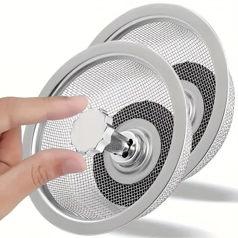 2Set Kitchen Sink Strainer With Handle & Stopper Replacement Drain Basket Stainless Steel Mesh Filter Waste Hole Zpaxo 2Set