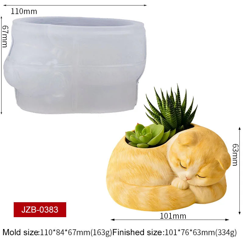 3D Animal Succulent Planter Pot Silicone Mold Squirrel Dog Cat Bear Owl Octopus Cement Flower Pot Candle Holder Pen Holder Mold Zpaxo Cat