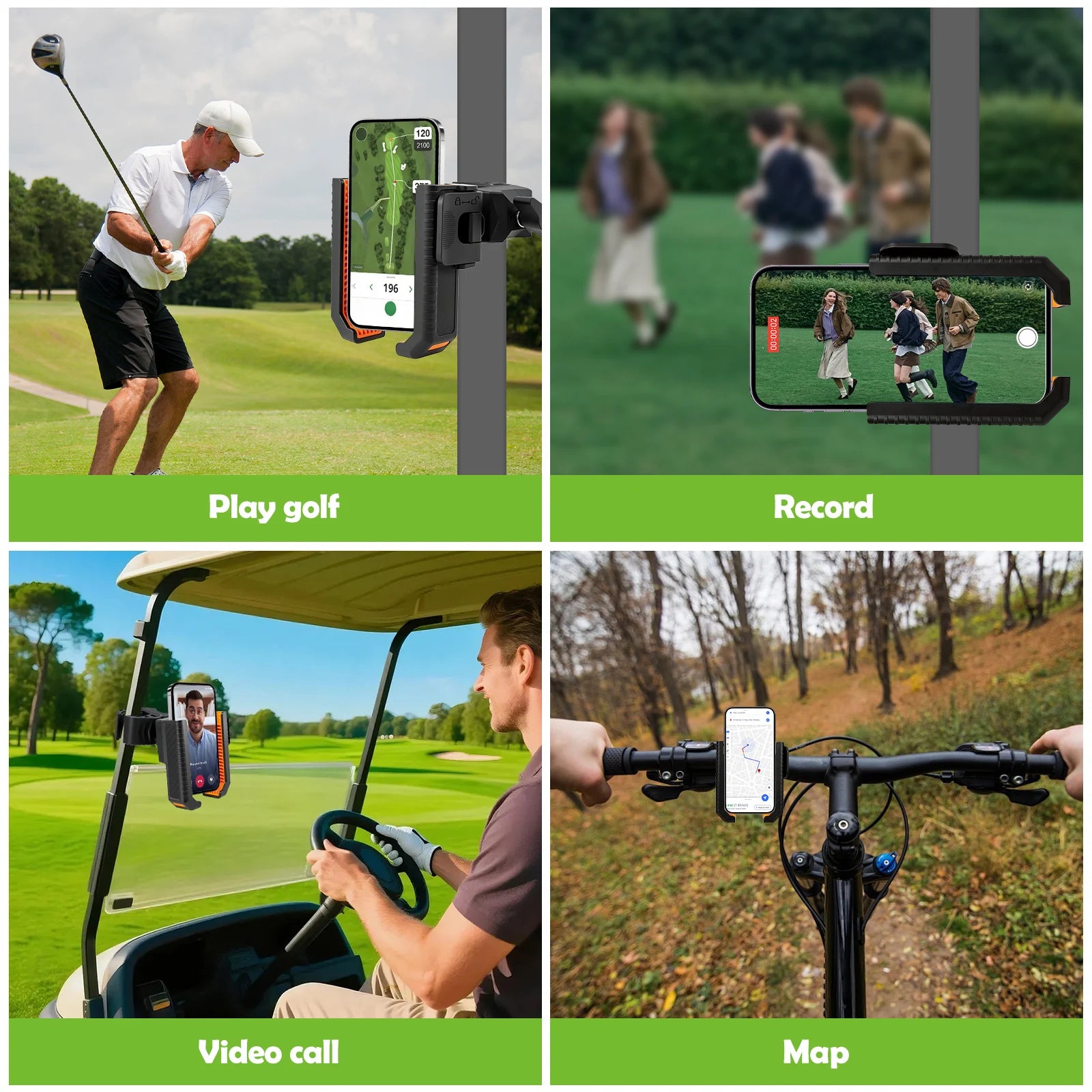 Golf Cart Phone Holder Tool Free Anti Shake Mount Universal Square Round Pole Handlebar Clamp for 4.5 to 7 Inch Screen GPS Zpaxo