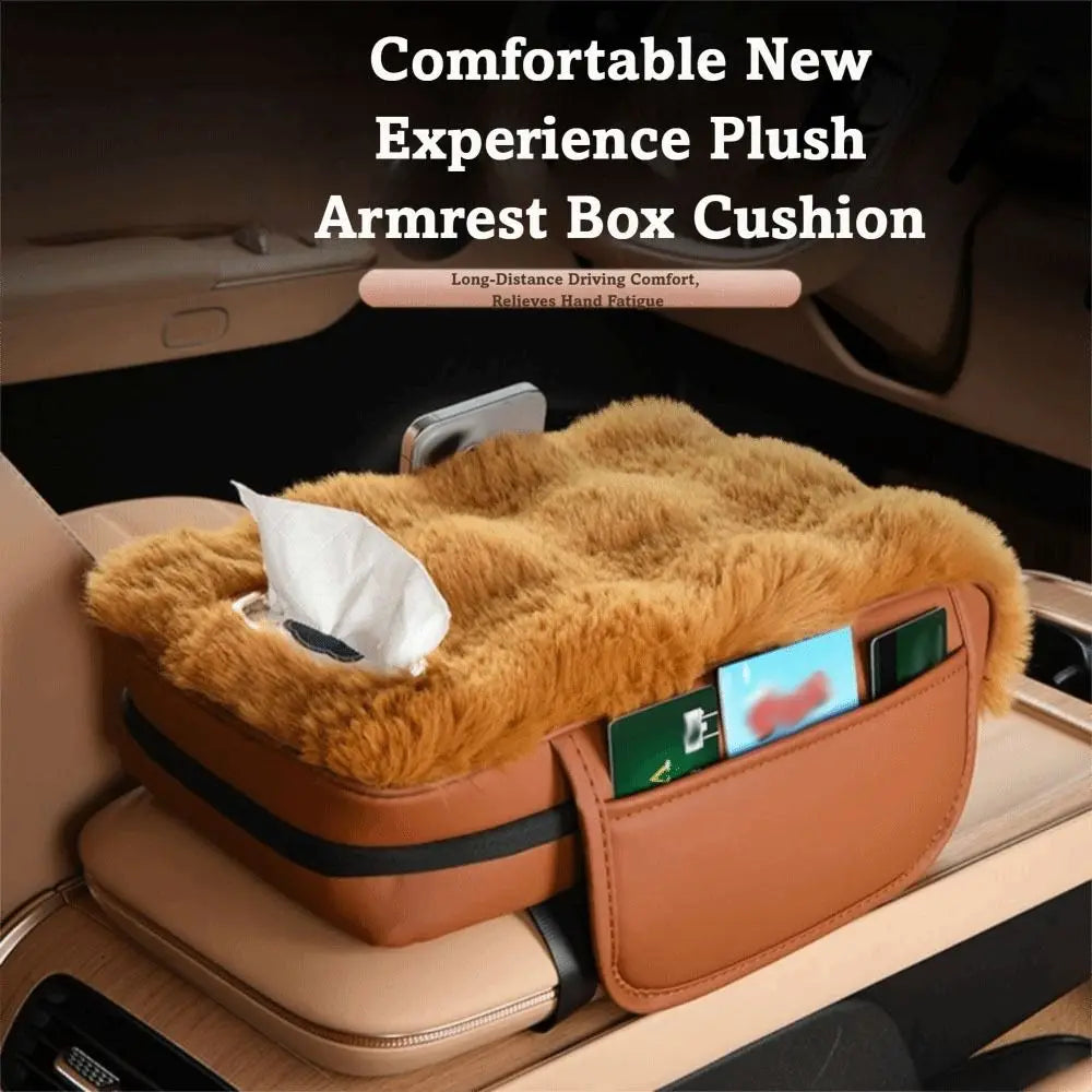 Plush Car Armrest Box Mat Three-in-one Interior Decor Central Elbow Booster Pad Multi-Functional Design Storage Pocket Zpaxo