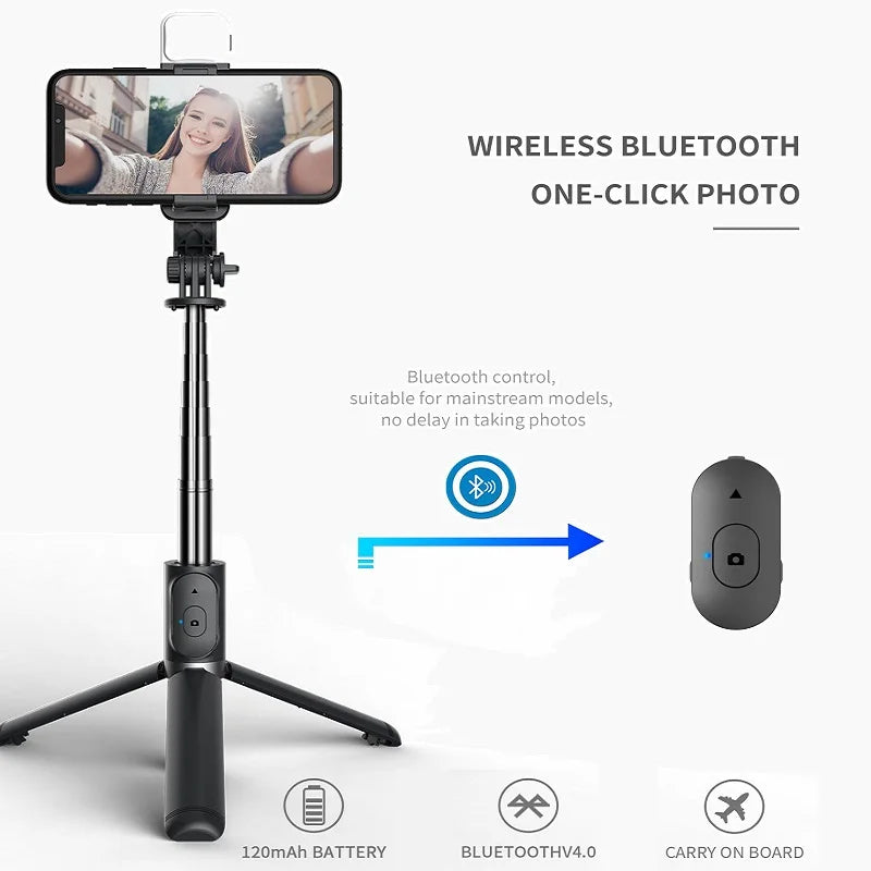 Portable Tripod For Phone Selfie Stick With LED Fill Light Extendable Phone Stand For Video Live Bluetooth Remote Control Zpaxo