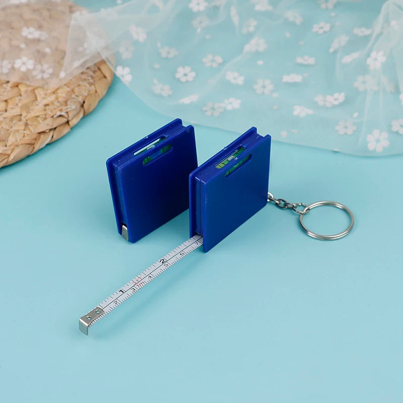 1M Mini Tape Measure Keychain With Horizontal Bubble Plastic Portable Retractable Ruler Centimeter/Inch Tape Measure 4.3*4.3*1cm Zpaxo