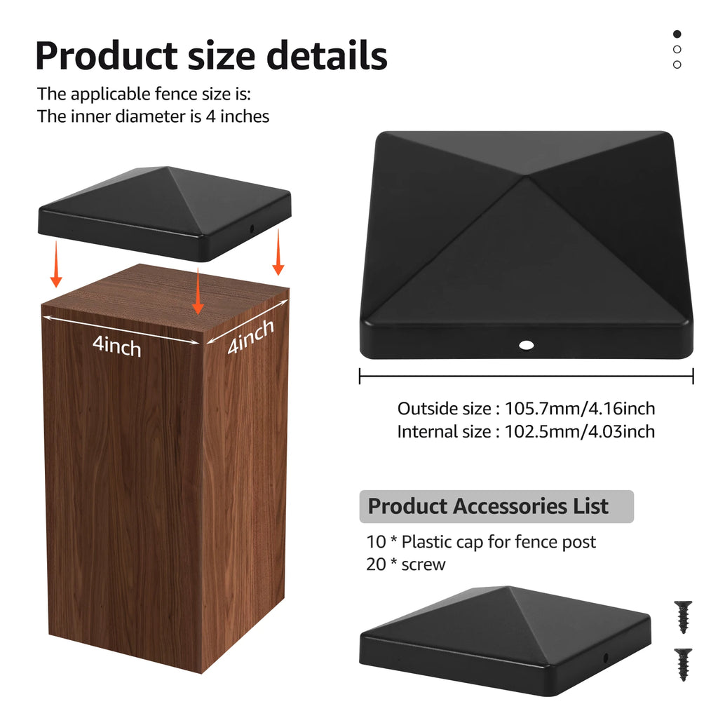 10/20 Pcs Platic Fence Post Cap Black Deck Post Caps Effective Protection Square Column Cap Railing Cover for 4 in Fence Covers Zpaxo 10pcs for 4inch