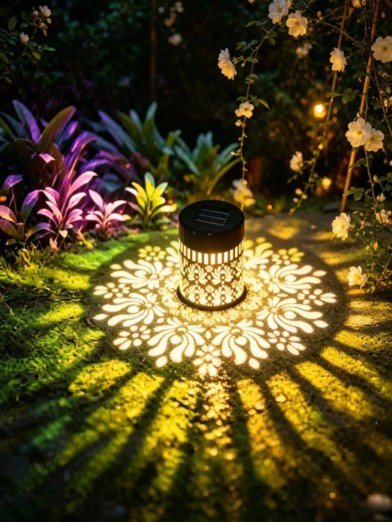 Solar-powered Lotus Peony Lamps Openwork Wrought Iron Garden