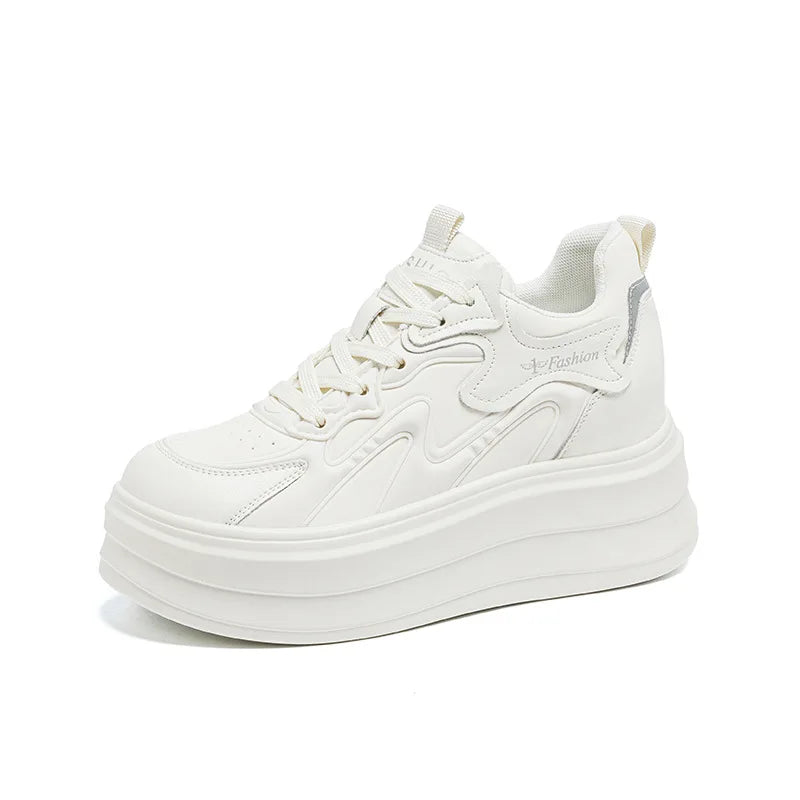 Wedge Sneakers Lace Up Design Round Toe Non Slip Thick Sole Casual Zpaxo 5355 Beige 35 China Mainland
