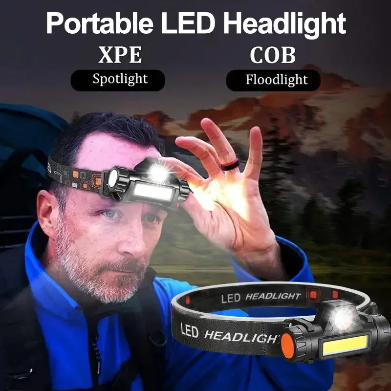 XPE+COB LED Headlamp – USB Rechargeable, Magnetic, Waterproof