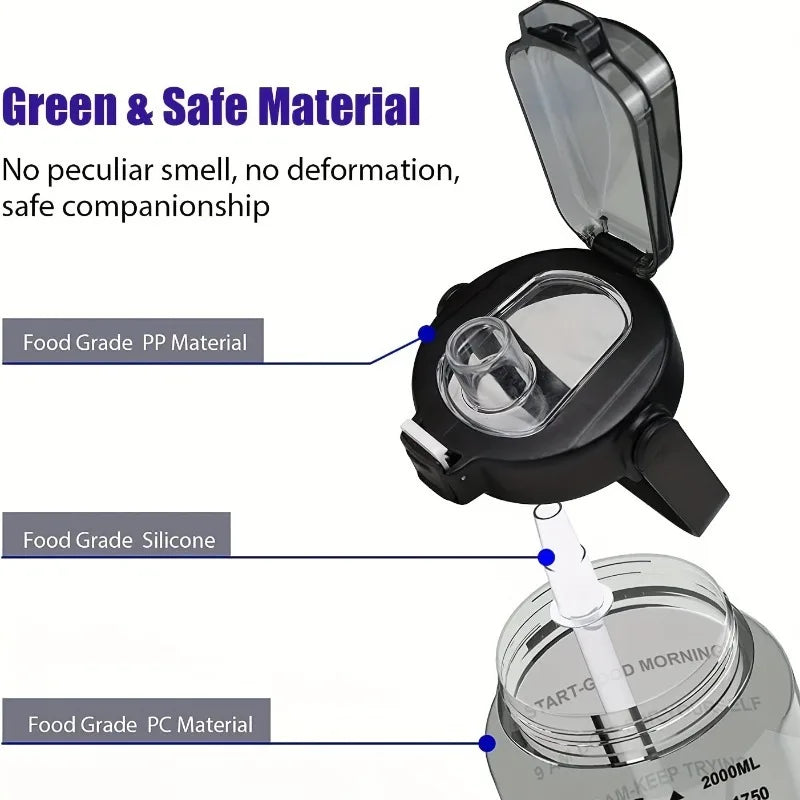 Gallon Water Bottle Motivational Time Marker Removable Straw Flip Lid