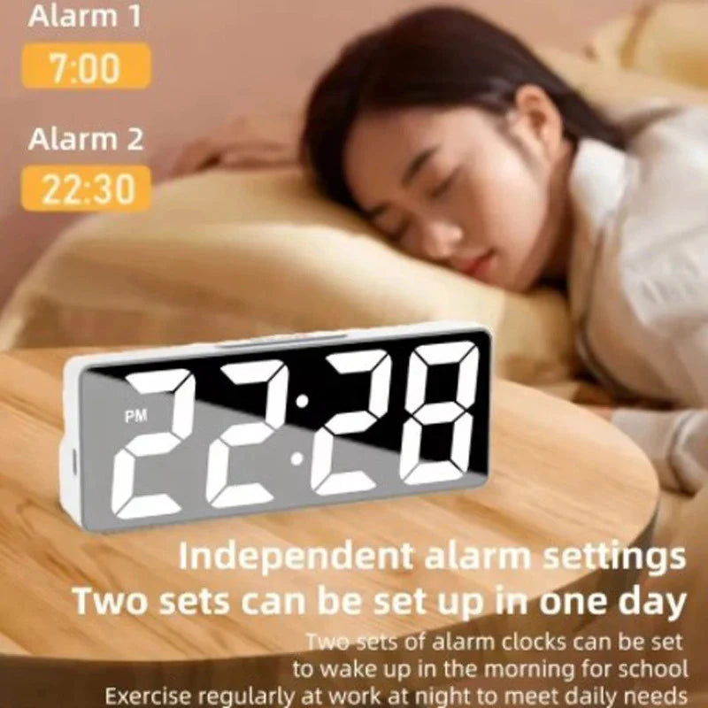 LED Digital Alarm Clock Bedroom Desk Temperature Display Adjustable
