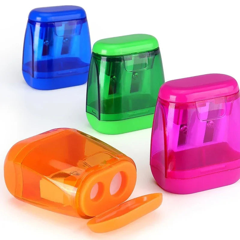 4PCS Dual-Hole Pencil Sharpeners With Lid And Shavings Container Portable Manual Sharpener Set For Colored Pencils Zpaxo