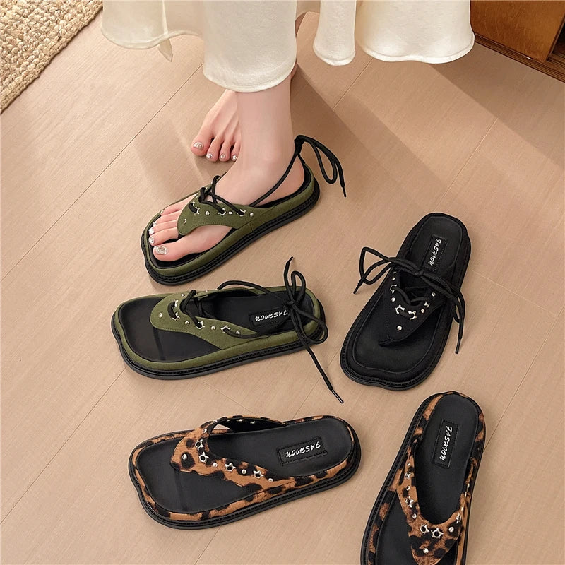 Women's Square Clip-toe Comfortable Vintage Mid Heel Slippers 2026 Zpaxo