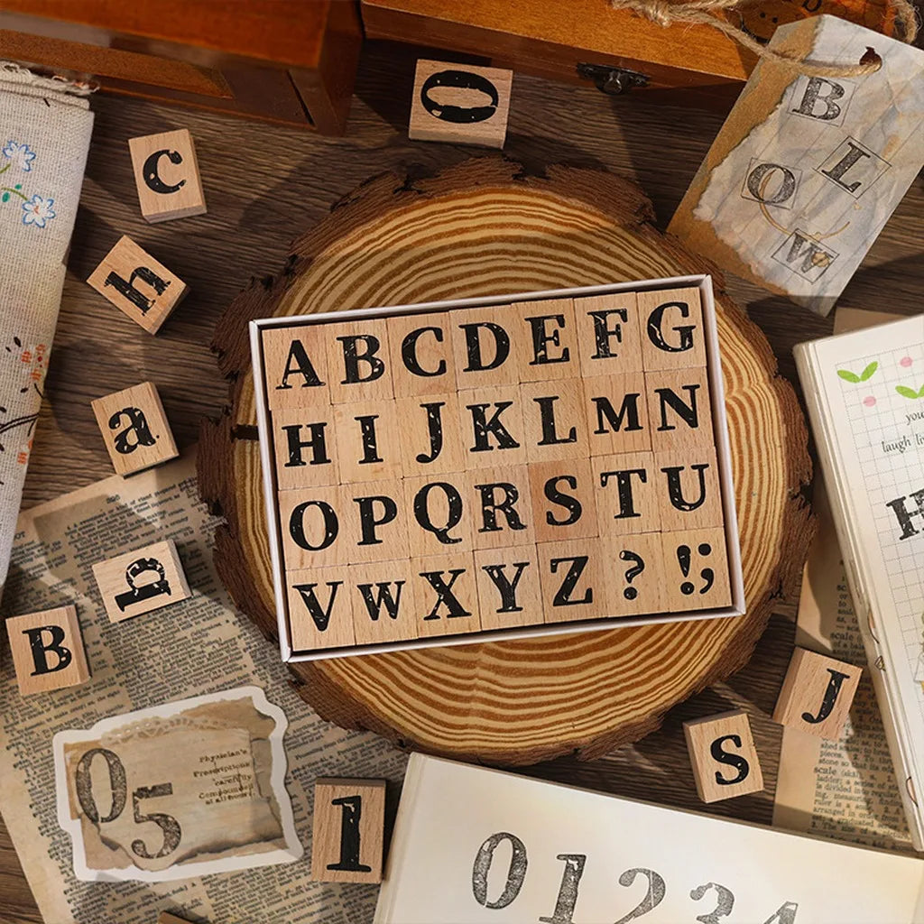 Vintage Broken Style Wooden Rubber Stamp Set – Letters & Numbers Decorative Rubber Stamps Zpaxo