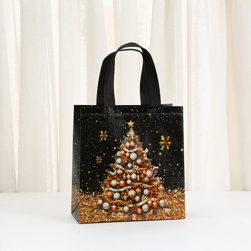 Christmas Non-Woven Gift Bag – Black Gold Snowman Xmas Tote Christmas Gift Bag Zpaxo