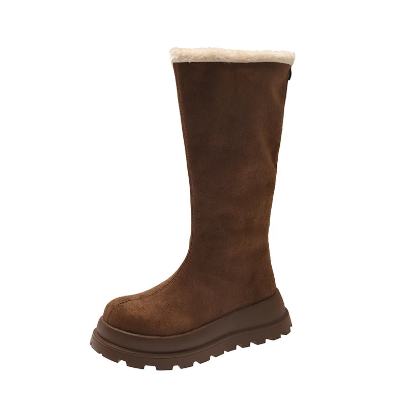Comfort Platform Berber Fleece Suede Knee Boots Women 2025 Winter Non