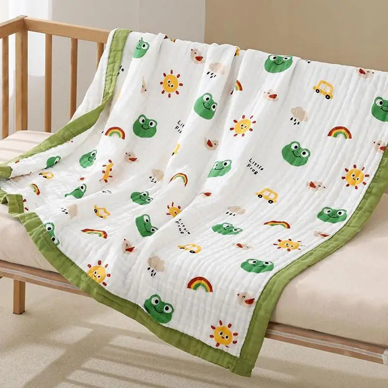Muslin Blanket Crib Blankets For Toddler Breathable Lightweight Air Conditioning Quilt Cartoon Patterns Soft Fabric For Playtime Zpaxo