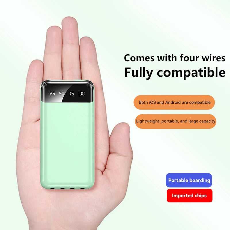100000mAh Built-in 4-wire Power Bank Thin Convenient Mirror-like