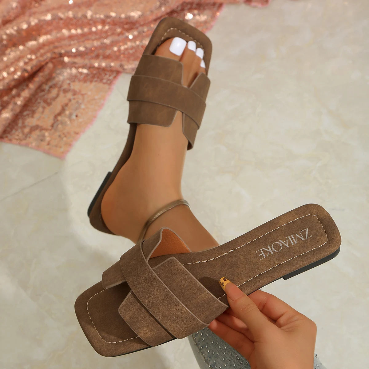Women Slippers Summer 2026 Flat Ladies Sandals Cross Big Slip-on