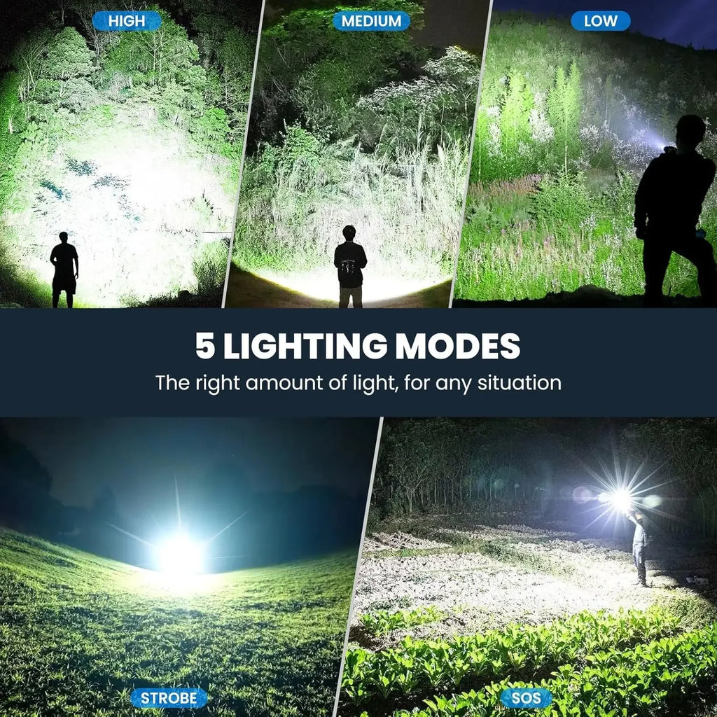 XHP50 LED Tactical Flashlight – Rechargeable Zoomable Torch