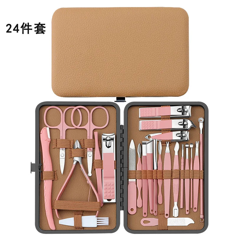 Nail clipper set 7/16/24 pieces stainless steel nail clippers, pedicures, nail art, toe clippers, nail tools Zpaxo pink 24 pcs