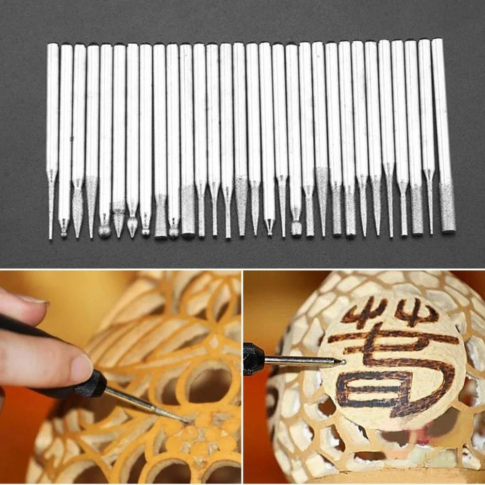 Diamond Dremel Carving Bits Wood Stone Bone Engraving Burr Bit