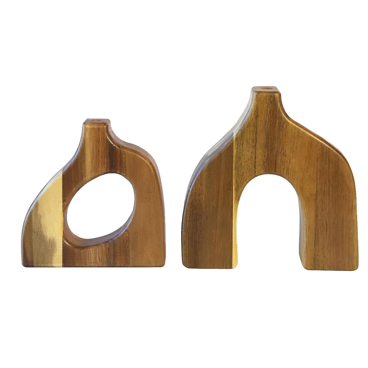 2-Pack Wooden Vases – Scandinavian Tabletop Centerpiece Decor