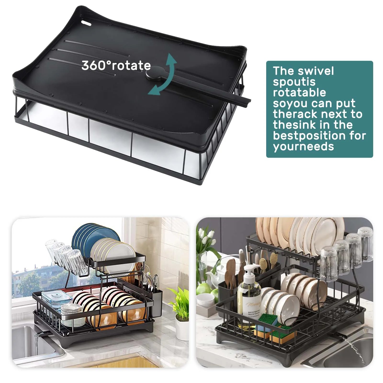 Large 2-tier dish drying rack for kitchen countertops, removable large-capacity dish draining rack Zpaxo