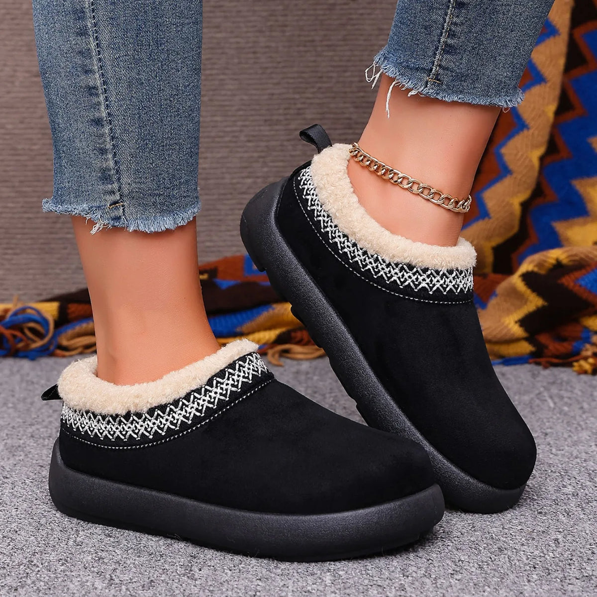 Snow Boots Women Winter Warm Thick Soles Women Shoes Without Heel-covered Hair Half Slippers Cotton Shoes Cashmere Warm Boots Zpaxo black 41