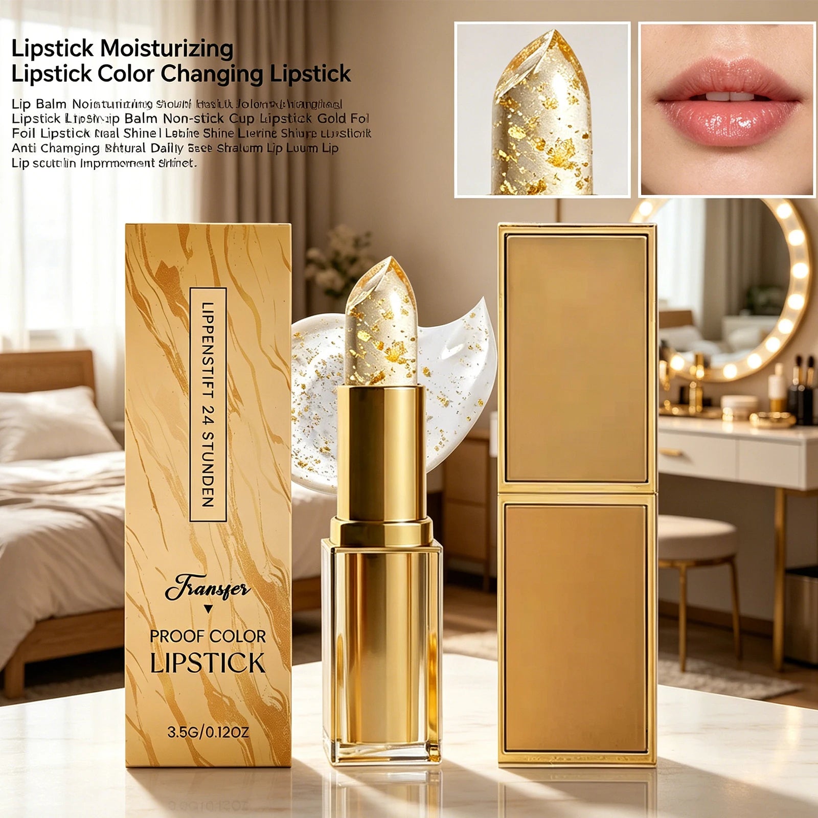 Gold Foil Color Changing Lip Balm Hydrating Moisturizer Light Texture Natural Lip Gloss Exfoliate Prevent Dry Crack Plump Lip Zpaxo