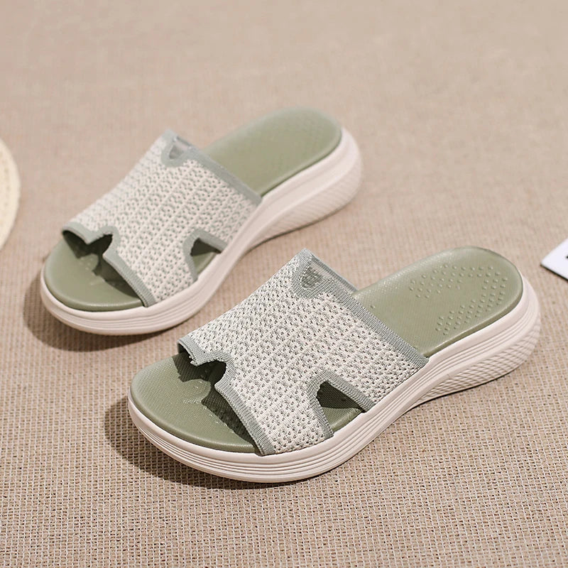 Womens Trendy Platform Slide Sandals Sparkle Pattern Upper Hollow