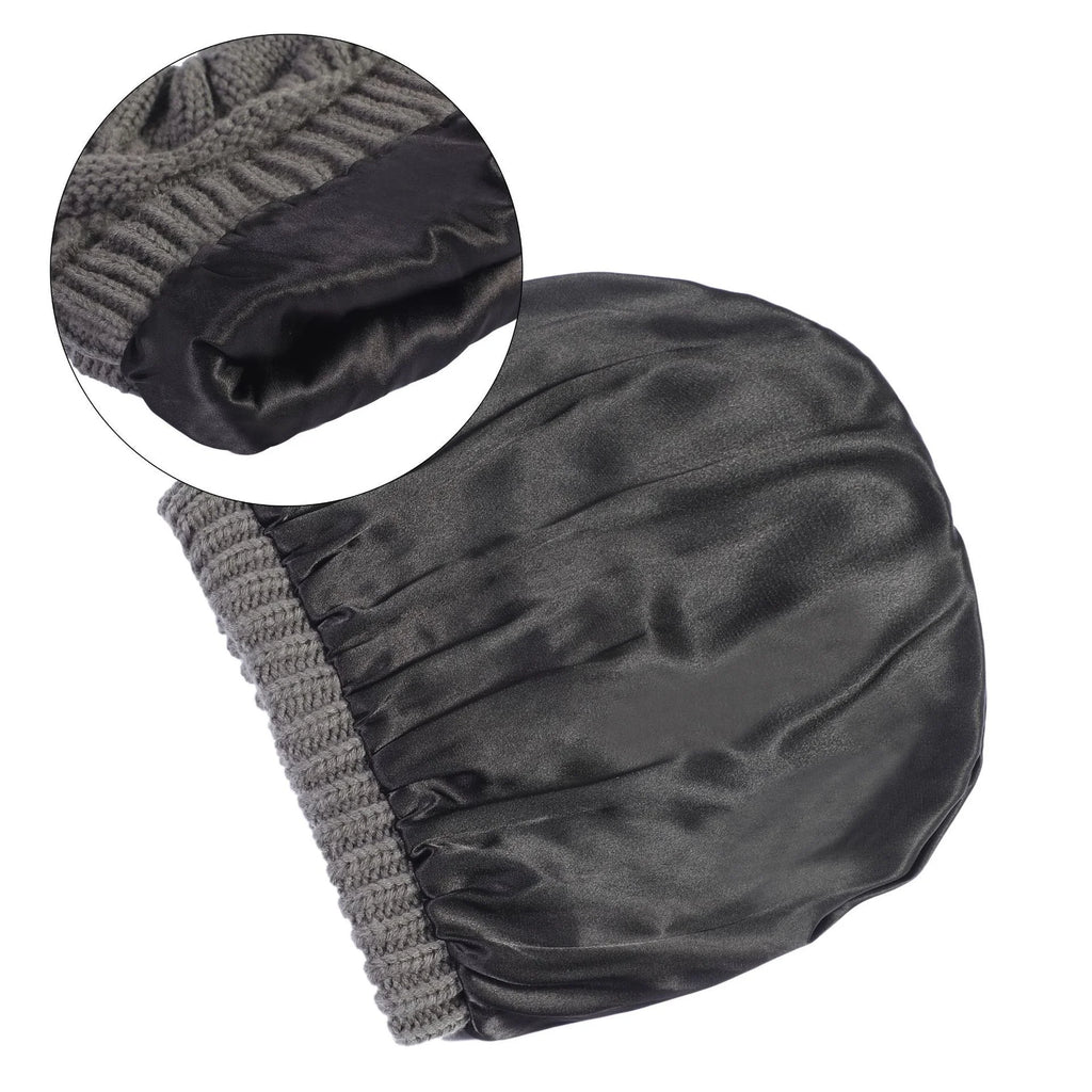 Satin-Lined Double-Layer Knit Beanie – Windproof Winter Hat