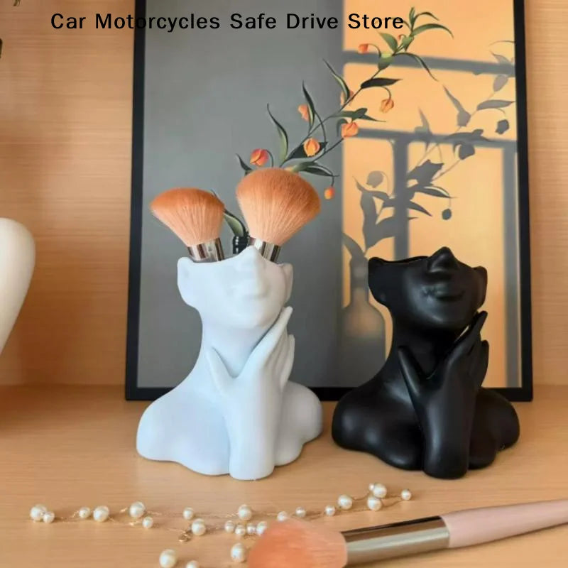 Creative Makeup Brush Holder Human Face Art Desktop Decoration Large