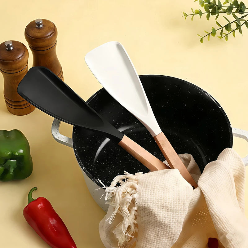 Multi-use Cooking Silicone Spatulas 1 Wooden Handle Non-stick Zpaxo