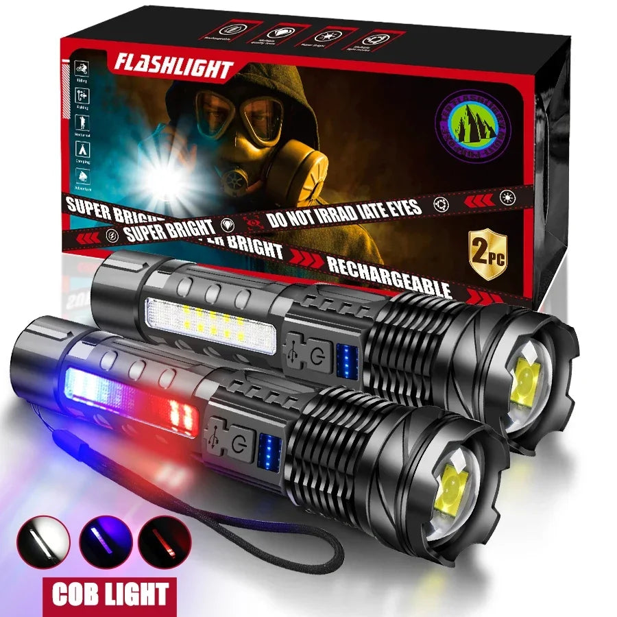 2-Pack Rechargeable LED Tactical Flashlight – 2000 Lumen Zoom