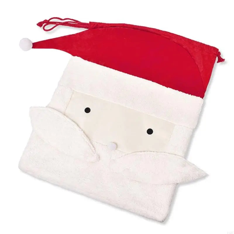 Christmas Santa Themed Fabric Sacks Easy Pull Cord Holiday Decoration