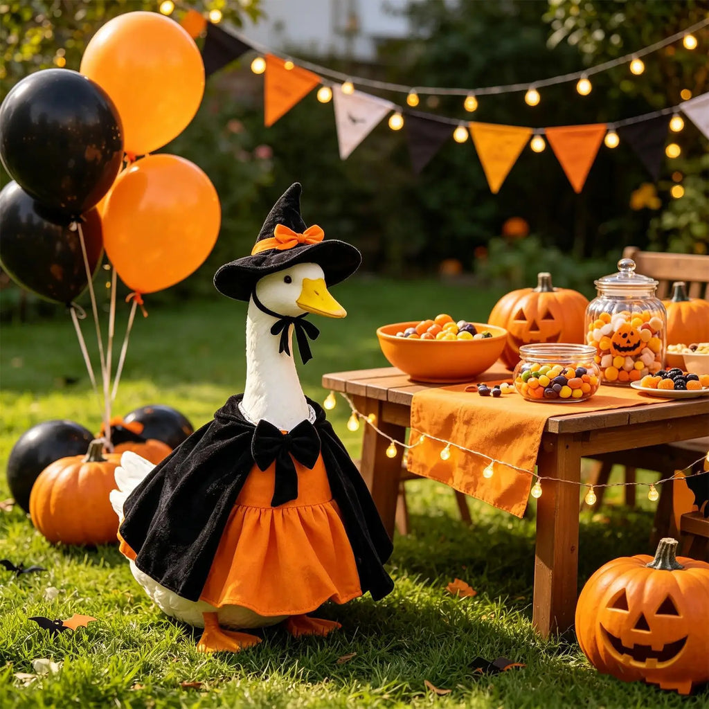 Halloween Goose Outfit Pumpkin Witch Hat Clothing Decor Porch Outfits