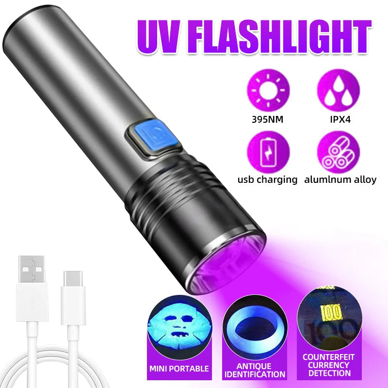 USB Rechargeable UV Flashlight Pet Urine Detection Resin Cured 395nm Zpaxo