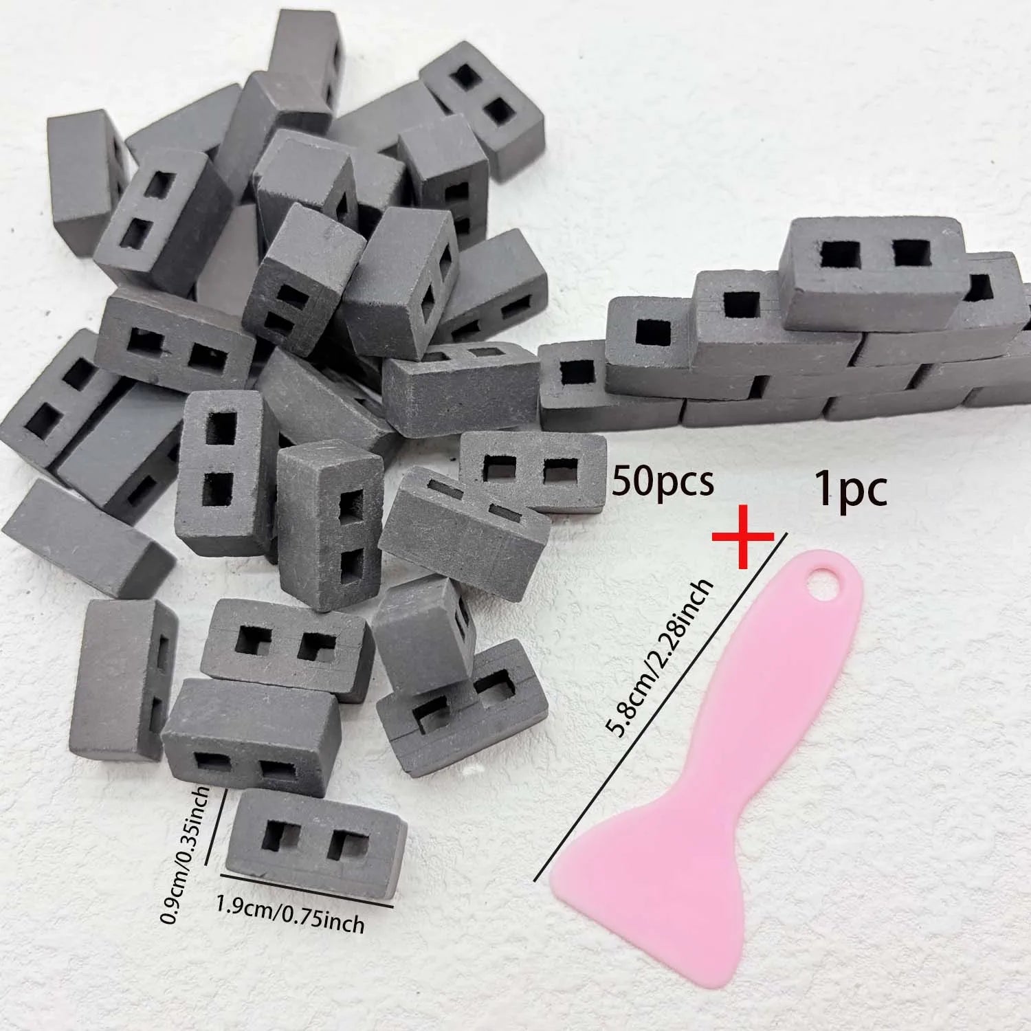 1/16 Scale Miniature Clay Brick Set with Scraper – Red Wall Bricks Miniature Building Set Zpaxo gray 2 hole