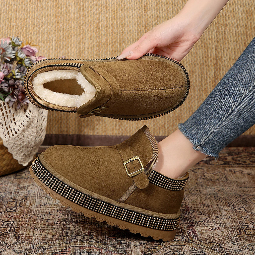 2025 New Women Snow Boots Rubber Sole Casual Solid Color Ankle Boots Women Thickened Fluff Round Toe Platform Shoes for Women Zpaxo