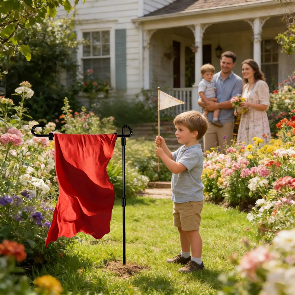 Garden Flag Holder Heavy Duty Metal Stand Windproof Clips Outdoor
